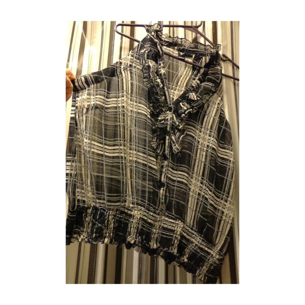 Vintage sleeveless ruffled plaid chiffon top (szLP)